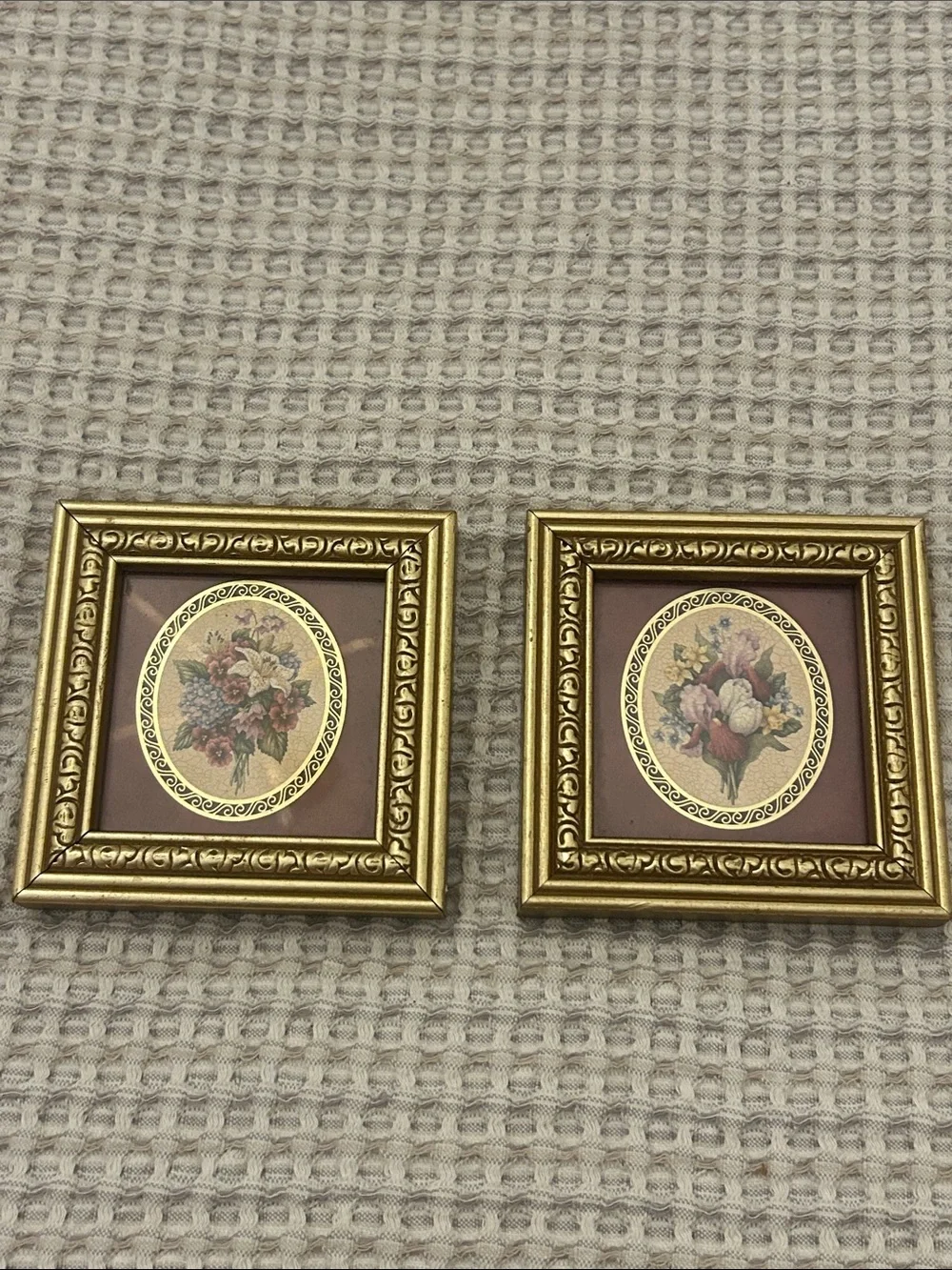 Gold Floral Framed Art Pair Miniature - Elegant Home Accents Gallery Wall